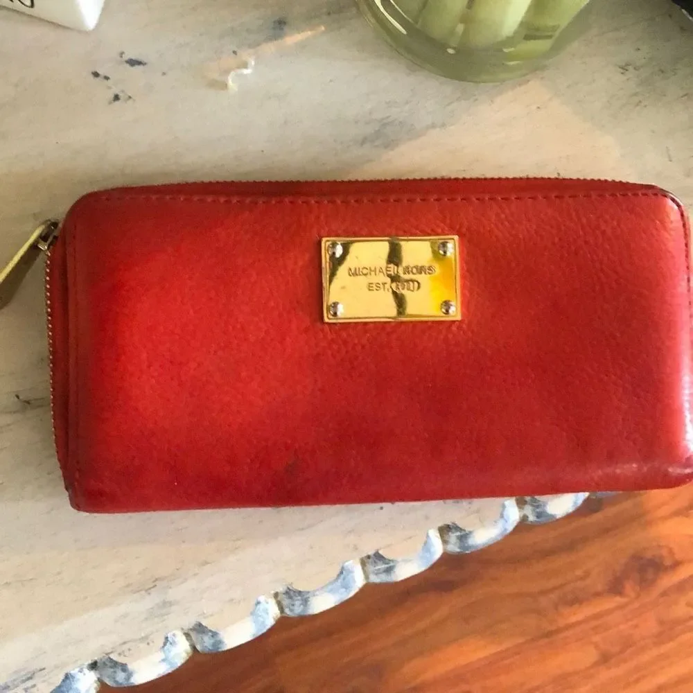 Michael Kors Red leather zip around wallet